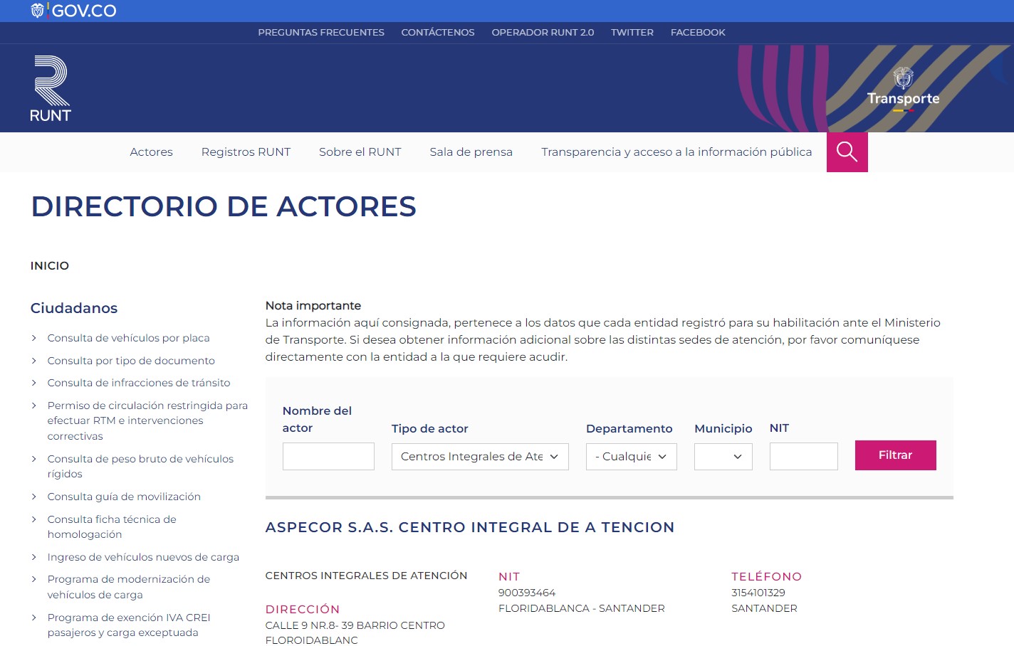 RUNT Centros integrales de atención